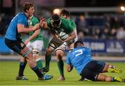 11 March 2016; Peter Claffey, Ireland, is tackled by Gabriele Venditti, left and Marco Riccioni, Italy. Electric Ireland U20 Six Nations Rugby Championship, Ireland v Italy. Donnybrook Stadium, Donnybrook, Dublin.  Picture credit: Piaras Ó Mídheach / SPORTSFILE