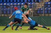 11 March 2016; Greg Jones, Ireland, is tackled by Nicoló Broglia, left, and Giovanni Pettinelli, Italy. Electric Ireland U20 Six Nations Rugby Championship, Ireland v Italy. Donnybrook Stadium, Donnybrook, Dublin.  Picture credit: Piaras Ó Mídheach / SPORTSFILE