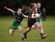 12 March 2016; Elisha Donnelly, St Ronan's College Lurgan, Armagh, in action against Julia Cahill, Scoil Chríost Rí, Portlaoise. Lidl All Ireland Junior A Post Primary Schools Championship Final 2016, Scoil Chríost Rí, Portaoise, v St Ronan's College Lurgan, Armagh. Park Oliver Plunketts, Drogheda, Co. Louth. Picture credit: Oliver McVeigh / SPORTSFILE