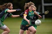 12 March 2016; Michaela Doyle, St Ronan's College Lurgan, Armagh, in action against Maeve Phelan and Eabha Dunne, Scoil Chríost Rí, Portlaoise. Lidl All Ireland Junior A Post Primary Schools Championship Final 2016, Scoil Chríost Rí, Portaoise, v St Ronan's College Lurgan, Armagh. Park Oliver Plunketts, Drogheda, Co. Louth. Picture credit: Oliver McVeigh / SPORTSFILE