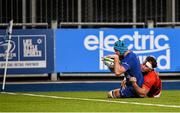 12 March 2016; Tadhg Beirne, Leinster, goes over to score his side's first try despite the tackle of Ryan Hodson, London Welsh. British & Irish Cup, Quarter-Final, Leinster A v London Welsh. Donnybrook Stadium, Donnybrook, Dublin. Picture credit: Stephen McCarthy / SPORTSFILE