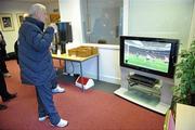 28 February 2010; Republic of Ireland manager Giovanni Trapattoni watches the League Cup Final between Manchester United and Aston Villa at the end of squad training ahead of their International Friendly against Brazil on Tuesday. Republic of Ireland squad training, Arsenal Training Centre, Bell Lane, London Colney, St. Alban's, London, England. Picture credit: David Maher / SPORTSFILE