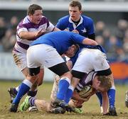 28 February 2010; Conor Gilsenan, Clongowes Wood College, is tackled by the St. Mary's College defence. Leinster Schools Senior Cup Semi-Final, Clongowes Wood College SJ v St. Mary's College, Donnybrook Stadium, Dublin. Picture credit: Brendan Moran / SPORTSFILE