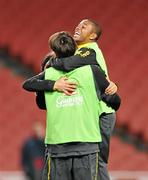 1 March 2010; Brazil's Robinho with his team-mate Kaka  during squad training ahead of their international friendly match against the Republic of Ireland on Tuesday. Emirates Stadium, London. Picture credit: David Maher / SPORTSFILE