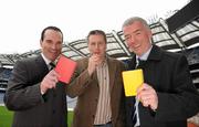 3 March 2010; Senior inter-county referees, from left, David Coldrick, Brian Gavin and Pat McEnaney at the launch of the GAA Referee Development Plan. Croke Park, Dublin. Picture credit: Brendan Moran / SPORTSFILE