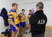 4 March 2010; Portumna players, from left, Eoin Lynch, Leo Smith and Ollie Canning listen to manager Johnny Kelly during an AIB GAA Club Championship Final press evening. Portumna will take on Ballyhale Shamrocks in the AIB GAA Hurling Senior Championship Final on St. Patrick's Day, 17th March, in Croke Park. Portumna, Galway. Picture credit: Brendan Moran / SPORTSFILE