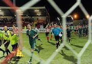 5 March 2010; The Derry City and Cork City Foras Co-op teams take to the field. Airtricity League, Premier Division, Derry City v Cork City Foras Co-op, Brandywell Stadium, Derry. Picture credit: Oliver McVeigh / SPORTSFILE