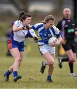 12 March 2016; Aoife D'Arcy, St Patrick's College, in action against Leann Walsh, Mary Immaculate College Limerick. Giles Cup Final 2016 - St Patrick's College, Drumcondra v Mary Immaculate College, Limerick. John Mitchels GAA Club, Tralee, Co. Kerry. Picture credit: Brendan Moran / SPORTSFILE