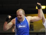 6 March 2010; David Britten, Saviours Crystal, celebrates his men's novice 91kg final victory over Ciaran Lotheir, Lucan. Men's Novice National Championships 2010 Finals - Saturday Afternoon Session, National Stadium, Dublin. Picture credit: Stephen McCarthy / SPORTSFILE