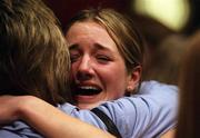 1 May 2001; Julie Hamilton of Monaghan Collegiate School after losing the Cadbury's Time Out All Ireland Schools &quot;D&quot; Final match between Salesian Secondary School and Monaghan Collegiate School at the National Basketball Arena in Tallaght, Dublin. Photo by Brendan Moran/Sportsfile