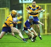 6 May 2001; John Leahy of Tipperary gets to the ball ahead of Niall Gilligan of Clare during the Allianz National Hurling League Final match between Tipperary and Clare at the Gaelic Grounds in Limerick. Photo by Brendan Moran/Sportsfile