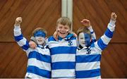 16 March 2016; Blackrock College supporters James Heavey, Evan Lyons and Jackson Murphy, all age 11, ahead of the match. Bank of Ireland Leinster Schools Junior Cup Final 2016, Blackrock College v St Michael's College, Donnybrook Stadium, Donnybrook, Dublin. Picture credit: David Fitzgerald / SPORTSFILE