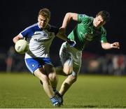 16 March 2016; Fearghal McMahon, Monaghan, in action against Eoin McManus, Fermanagh. EirGrid Ulster GAA Football U21 Championship, Quarter-Final, Monaghan v Fermanagh. Inniskeen, Monaghan. Picture credit: Philip Fitzpatrick / SPORTSFILE