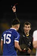 16 March 2016; Referee Paul Faloon issues Cormac Daly, Cavan, with a black card. EirGrid Ulster GAA Football U21 Championship, Quarter-Final, Cavan v Tyrone, Kingspan Breffni Park, Cavan. Picture credit: Oliver McVeigh / SPORTSFILE