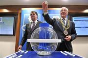 9 March 2010; David Blood, right, FAI President and former Republic of Ireland International and Shamrock Rovers Mick Leech draw the balls during the FAI Ford Senior Cup first and second round draws. FAI Headquarters, Abbotstown, Co. Dublin. Picture credit; David Maher / SPORTSFILE