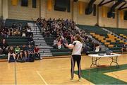 17 March 2016; TG4 LGFA All Stars Caroline O'Hanlon, speaks to students during a demonstration of Ladies Football to students from Mar Vista High School. TG4 Ladies Football All-Star Tour, Mar Vista High School, Imperial Beach. California, USA. Picture credit: Brendan Moran / SPORTSFILE