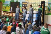 16 March 2016; Pictured during a Q&A session with Parteen NS students are Republic of Ireland senior women’s team player Claire O’Riordan, playing with Wexford Youths FC, from Newcastlewest Co. Limerick, along with U19's players Aislinn Meaney and Chloe Moloney both playing with Galway WFC, from Co. Clare, and Parteen NS teacher Patrick Hickey who plays with the Ireland Amputee Team. The Republic of Ireland players delivered over €1,000 worth of sports equipment to Parteen National School, Co. Clare, courtesy of Continental Tyres, proud supporters of women’s soccer in Ireland. The school won a recent Today FM radio competition and the pupils received the new sports equipment and a special Continental Tyres training session at their school with the Irish women’s soccer players. Parteen National School, Parteen, Co. Clare. Picture credit: Diarmuid Greene / SPORTSFILE