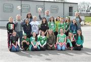 16 March 2016; Parteen NS girls students after a coaching session with Republic of Ireland senior women’s team player Claire O’Riordan, playing with Wexford Youths FC, from Newcastlewest Co. Limerick, centre, and U19's players Aislinn Meaney, left, and Chloe Moloney both playing with Galway WFC, from Co. Clare, and FAI Development Officer Barbara Bermingham. The Republic of Ireland players delivered over €1,000 worth of sports equipment to Parteen National School, Co. Clare, courtesy of Continental Tyres, proud supporters of women’s soccer in Ireland. The school won a recent Today FM radio competition and the pupils received the new sports equipment and a special Continental Tyres training session at their school with the Irish women’s soccer players. Parteen National School, Parteen, Co. Clare. Picture credit: Diarmuid Greene / SPORTSFILE