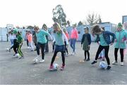 16 March 2016; Parteen NS girls students during a coaching session with  Republic of Ireland senior women’s team player Claire O’Riordan, playing with Wexford Youths FC, from Newcastlewest Co. Limerick, and U19's players Aislinn Meaney, and Chloe Moloney both playing with Galway WFC, from Co. Clare. The Republic of Ireland players delivered over €1,000 worth of sports equipment to Parteen National School, Co. Clare, courtesy of Continental Tyres, proud supporters of women’s soccer in Ireland. The school won a recent Today FM radio competition and the pupils received the new sports equipment and a special Continental Tyres training session at their school with the Irish women’s soccer players. Parteen National School, Parteen, Co. Clare. Picture credit: Diarmuid Greene / SPORTSFILE