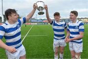 16 March 2016; Blackrock College players from left Ben Wallace, Donal McKeon and David Fitzgibbon, celebrate after the final whistle. Bank of Ireland Leinster Schools Junior Cup Final 2016, Blackrock College v St Michael's College, Donnybrook Stadium, Donnybrook, Dublin. Picture credit: Matt Browne / SPORTSFILE