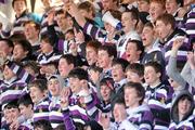 11 March 2010; Terenure College supporters celebrate their side's victory. Leinster Schools Junior Cup Semi-Final, Clongowes Wood College SJ v Terenure College, Donnybrook Stadium, Donnybrook, Dublin. Picture credit: Stephen McCarthy / SPORTSFILE