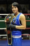 6 March 2010; Tara Keane, St Annes, with her 64kg elite women's belt after receiving a walkover. Men's Elite & Women's Novice National Championships 2010 Finals - Saturday Evening Session, National Stadium, Dublin. Picture credit: Stephen McCarthy / SPORTSFILE