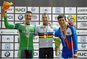 17 March 2016; Ireland's Colin Lynch, left, celebrates with his Silver Medal after finishing second in the Men's C2 pursuit 3Km. 2016 UCI Para-Cycling Track World Championships, Montichiari, Italy. Picture credit: Jean Baptiste Benavent / SPORTSFILE