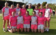 19 March 2016; Cork Ladies Football All Stars, back row from left, Brid Stack, Briege Corkery, Roisin Phelan, Valerie Mulcahy, manager Eamonn Ryan, Geraldine O'Flynn, Rena Buckley and Angela Walsh, with front, from left, Vera Foley, Deirdre O'Reilly, Annie Walsh, Ciara O'Sullivan and Marie Ambrose, after the game. TG4 Ladies Football All-Star Tour, 2014 All Stars v 2015 All Stars. University of San Diego, Torero Stadium, San Diego, California, USA. Picture credit: Brendan Moran / SPORTSFILE