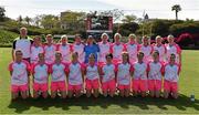 19 March 2016; The 2014 All Star team, back row, from left, James Daly, Manager, Geraldine O'Flynn, Cork, Fiona McHale, Mayo, Bernie Breen, Kerry, Maggie Murphy, Laois, Ciamh Dollard, Laois, Angela Walsh, Cork, Brid Stack, Cork, Roisin Phelan, Cork, Sinead Kernan, Armagh, Deirdre O'Reilly, Cork, Sorcha Furong, Dublin, with front, from left, Caroline O'Hanlon, Armagh, Sinead Aherne, Dublin, Lyndsay Davey, Dublin, Noelle Healy, Dublin, Sarah Houlihan, Kerry, Cora Courtney, Monaghan, Sinead Burke, Galway, Aileen Pyers, Down, Ciara O'Sullivan, Cork and Mairead Tennyson, Armagh. TG4 Ladies Football All-Star Tour, 2014 All Stars v 2015 All Stars. University of San Diego, Torero Stadium, San Diego, California, USA. Picture credit: Brendan Moran / SPORTSFILE