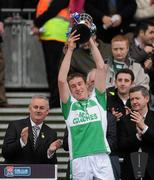 17 March 2010; Ballyhale Shamrocks captain Eamonn Walsh lifts the cup alongside Uachtarán CLG Criostóir Ó Cuana, left. AIB GAA Hurling All-Ireland Senior Club Championship Final, Ballyhale Shamrocks v Portumna, Croke Park, Dublin. Picture credit: Brian Lawless / SPORTSFILE