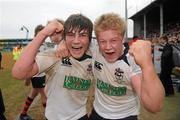 17 March 2010; Andrew John and Callum Patterson, Ballymena Academy, celebrate after the game. Northern Bank Schools Cup Final, Ballymena Academy v Belfast Royal Academic, Ravenhill Park, Belfast, Co. Antrim. Picture credit: Oliver McVeigh / SPORTSFILE