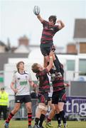 17 March 2010; Niall O'Neill, Belfast Royal Academic, takes the ball in the lineout. Northern Bank Schools Cup Final, Ballymena Academy v Belfast Royal Academic, Ravenhill Park, Belfast, Co. Antrim. Picture credit: Oliver McVeigh / SPORTSFILE