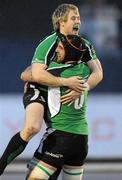 17 March 2010; Fionn Carr, Connacht, is congratulated by John Muldoon after scoring their first try against the Newport Gwent Dragons. Celtic League, Connacht v Newport Gwent Dragons, Sportsground, Galway. Picture credit: Ray Ryan / SPORTSFILE