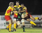 17 March 2010; John Muldoon, Connacht, in action against Wayne Evans and Aled Brew, Newport Gwent Dragons. Celtic League, Connacht v Newport Gwent Dragons, Sportsground, Galway. Picture credit: Ray Ryan / SPORTSFILE