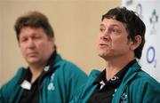 18 March 2010; Ireland forwards coach Gert Smal, left, and defence coach Les Kiss during a press conference ahead of their RBS Six Nations Rugby Championship game against Scotland on Saturday. Shelbourne Hotel, St Stephen's Green, Dublin. Picture credit: Brendan Moran / SPORTSFILE
