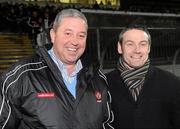 10 March 2010; Derry county board chairman John Keenan, left, and Tyrone county board chairman Ciaran McLaughlin. Cadbury Ulster GAA Football Under 21 Championship preliminary Round, Tyrone v Derry, Healy Park, Omagh, Co. Tyrone. Picture credit: Oliver McVeigh / SPORTSFILE