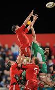 18 March 2010; James Coughlan, Munster, wins possession in the line-out against Lou Reed, Scarlets. Celtic League, Munster v Scarlets, Musgrave Park, Cork. Picture credit: Matt Browne / SPORTSFILE