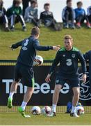 23 March 2016; Republic of Ireland's Alex Pearce, right, and Glenn Whelan during squad training. National Sports Campus, Abbotstown, Dublin. Picture credit: David Maher / SPORTSFILE