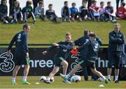 23 March 2016; Republic of Ireland's Alex Pearce, centre, with Glenn Whelan and Wes Hoolahan during squad training. National Sports Campus, Abbotstown, Dublin. Picture credit: David Maher / SPORTSFILE