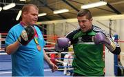 24 March 2016; Ireland's Olympic boxers have come out in force to show their support for Special Olympics Ireland ahead of the charity’s annual Collection Day next month on Friday, April 22nd. The boxers, who rank as some of Ireland’s most promising medal hopes at this summer’s Rio Olympics, welcomed athletes from Team Ireland to the Irish Athletic Boxing Association’s, IABA, High Performance Boxing Unit in Dublin yesterday, Wednesday 23rd. The boxers called on members of the public to dig deep on Collection Day, which is proudly supported by eir, as the charity seeks to raise €650,000 in 24 hours on April 22nd. Pictured are Mark Duffy, Tallaght, Co. Dublin, Special Olympics Bronze medalist in 11-a-side football, and Joe Ward, Moate, Co. Westmeath, European Champion and World Light-Heavyweight Silver Medallist. Boxing High Performance Unit, Dublin. Picture credit: Seb Daly / SPORTSFILE