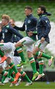 24 March 2016; Republic of Ireland's Shane Long and Ciaran Clark,  during squad training. Aviva Stadium, Lansdowne Road, Dublin. Picture credit: David Maher / SPORTSFILE