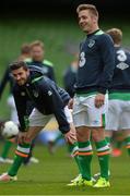 24 March 2016; Republic of Ireland's Kevin Doyle, right, and Shane Long during squad training. Aviva Stadium, Lansdowne Road, Dublin. Picture credit: David Maher / SPORTSFILE