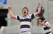 17 March 2010; PBC joint captain David O'Mahony celebrates at the final whistle after victory over Rockwell College. Munster Schools Senior Cup Final, Rockwell College v PBC, Thomond Park, Limerick. Picture credit: Diarmuid Greene / SPORTSFILE