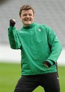 19 March 2010; Ireland captain Brian O'Driscoll reacts during the squad captain's run ahead of their RBS Six Nations Rugby Championship match against Scotland on Saturday. Croke Park, Dublin. Picture credit: Brendan Moran / SPORTSFILE