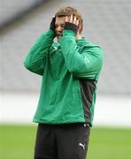 19 March 2010; Ireland captain Brian O'Driscoll reacts during the squad captain's run ahead of their RBS Six Nations Rugby Championship match against Scotland on Saturday. Croke Park, Dublin. Picture credit: Brendan Moran / SPORTSFILE