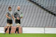 19 March 2010; Ireland locks Donncha O'Callaghan, left, and Paul O'Connell in conversation during the squad captain's run ahead of their RBS Six Nations Rugby Championship match against Scotland on Saturday. Croke Park, Dublin. Picture credit: Brendan Moran / SPORTSFILE