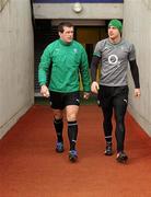19 March 2010; Ireland's Shane Jennings, left, and Tommy Bowe arrive for the squad captain's run ahead of their RBS Six Nations Rugby Championship match against Scotland on Saturday. Croke Park, Dublin. Picture credit: Brendan Moran / SPORTSFILE