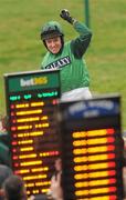 19 March 2010; Jockey Barry Geraghty celebrates winning the JCB Triumph Hurdle, onboard Soldatino. Cheltenham Racing Festival - Friday. Prestbury Park, Cheltenham, Gloucestershire, England. Picture credit: Stephen McCarthy / SPORTSFILE