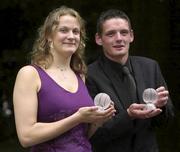 25 May 2001; Neassa O'Keeffe, Sasha Meteors, who was presented with the ESB Junior Women's Player of the Year and Ger Noonan, North Mon, who was presented with the ESB Senior Schoolboys Player of the Year during the ESB Irish Basketball Association Awards at the Shelbourne Hotel in Dublin. Photo by Brendan Moran/Sportsfile