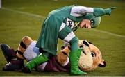 1 April 2016; Shamrock Rovers mascot Hooperman has some fun with Galway United mascot Terry the Lion before the game. SSE Airtricity League Premier Division, Shamrock Rovers v Galway United.Tallaght Stadium, Tallaght, Dublin. Picture credit: David Maher / SPORTSFILE